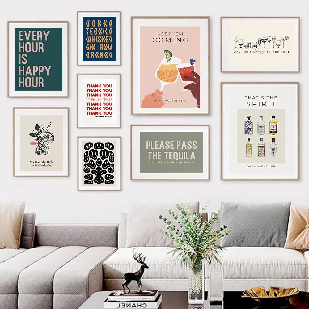 Divertente Bere Poster Trendy Wall Art Stampe Happy Hour Quotes Canvas Painting Kitchen Picture Decoration Living Room Home Decor