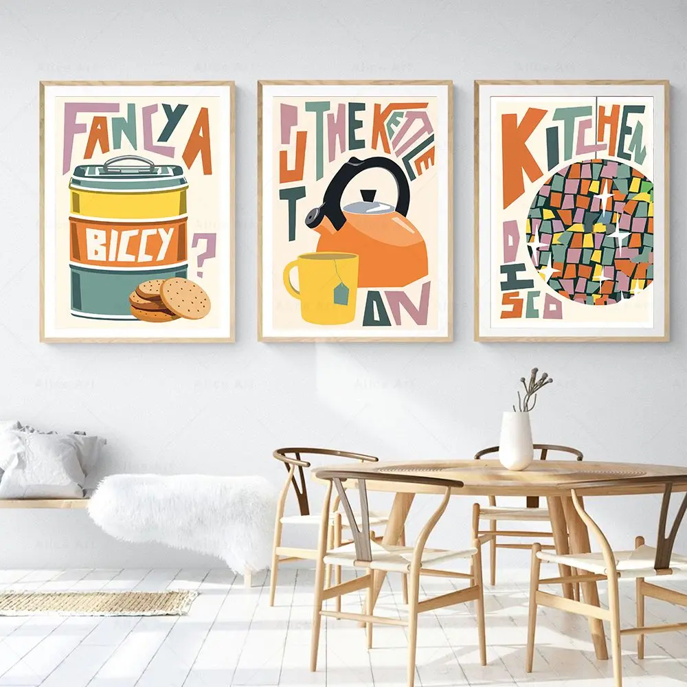 Retro Kitchen Disco Tea And Biscuit Print Colorful Wall Art Canvas Painting Foods Poster Kitchen Neutral Wall Art Decor Pictures