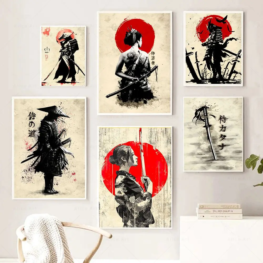 Giapponese Samurai Canvas Painting Wall Art Character Poster Stampe Immagini Decorative Da Parete Per Soggiorno Camera Da Letto Home Decor