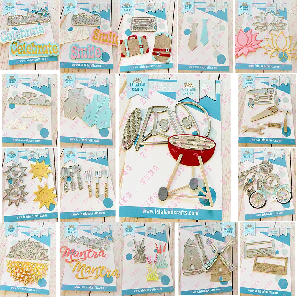 2022 Festeggia Valigia Sun Smiles Lotus Clouds Vest Tie Toolbox Grill Snapdragons Windmill Bicycle Half Mandala Mantra Cut Dies