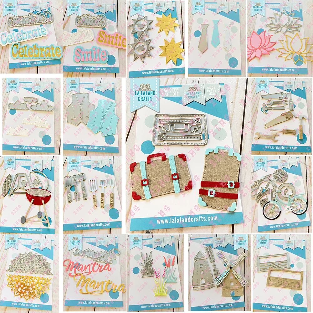 2022 Festeggia Valigia Sun Smiles Lotus Clouds Vest Tie Toolbox Grill Snapdragons Windmill Bicycle Half Mandala Mantra Cut Dies