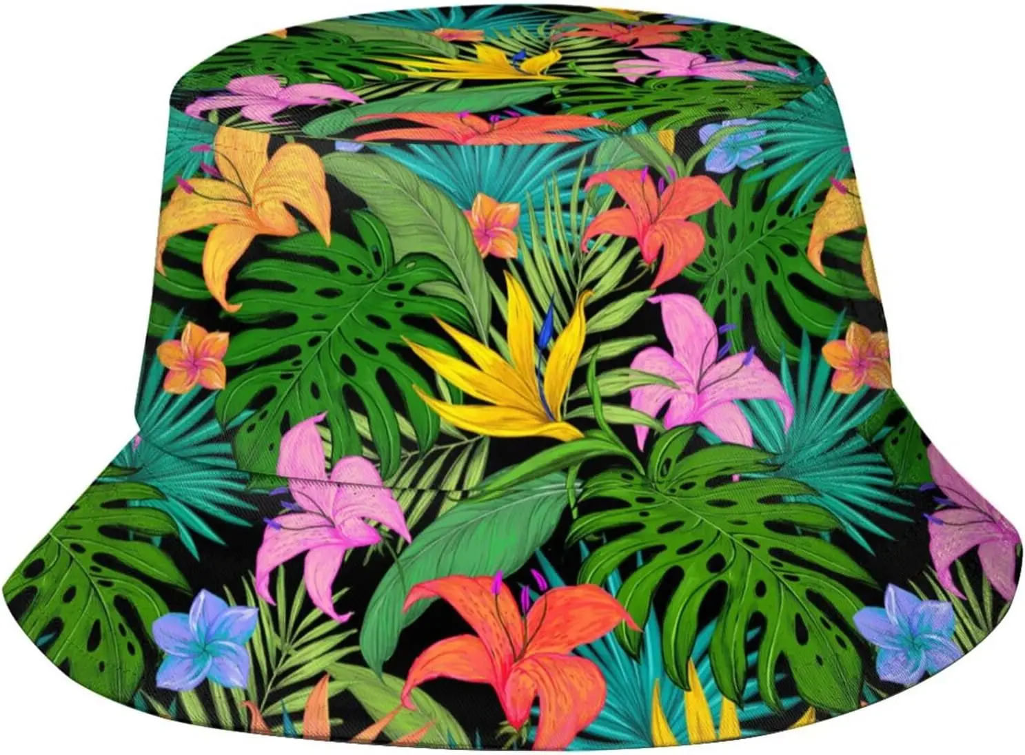 Hawaii Flowers Palm Tree Bucket Hat Summer Beach Sun Hat Packable Fisherman Cap Cappello Da Viaggio Per Donna Uomo