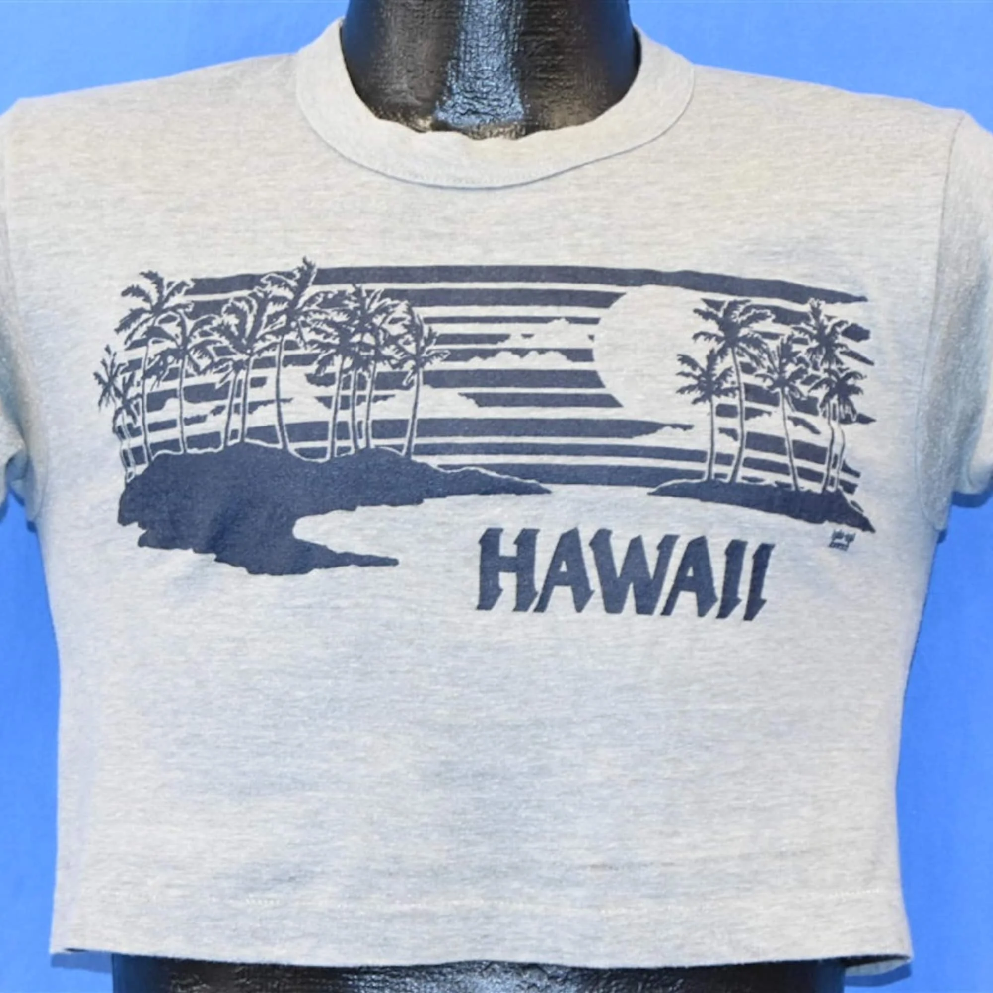 80S Hawaii Islands Sunset Ocean Palm Trees Cropped Half T Shirt Small