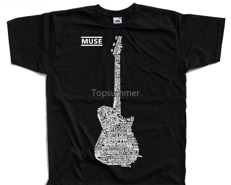 Muse V2 Matt Bellamy Guitar Logo Tutti I Titoli T Shirt (Nero) S 5Xl