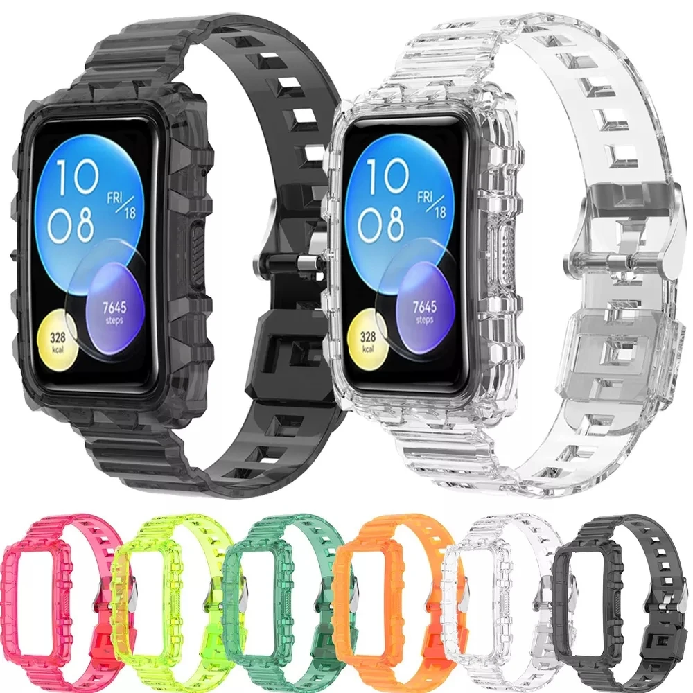 Soft Case+Integrated Clear Band For Huawei Watch Fit 2 New Strap Plastic Sport Clear Belt Bracelet Correa Huawei Watch Fit Strap