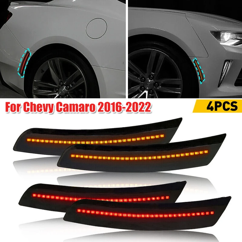 4Pcs Fumé Shell Car Anteriore Posteriore Led Side Marker Light Per Chevy Camaro 2016-2022