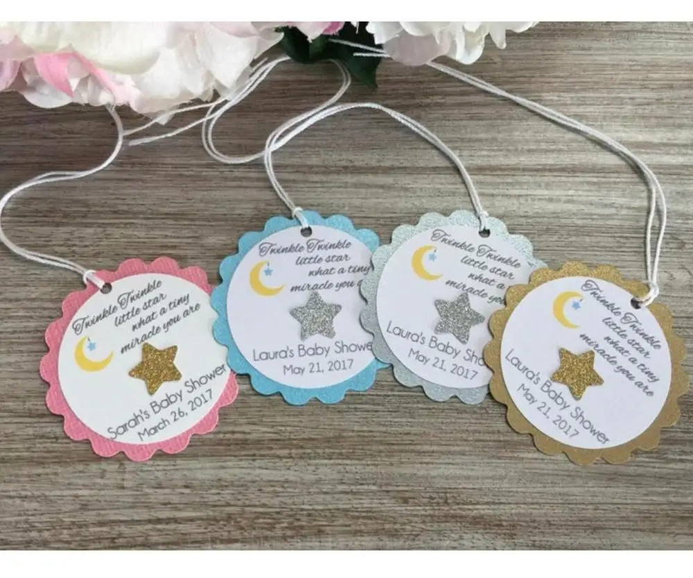 Personalizzato Di Qualsiasi Lingua Testo Twinkle Little Star Baby Shower Battesimo Favor Tags, Piccolo Star Prima Di Compleanno Favor Tags Regalo Labl