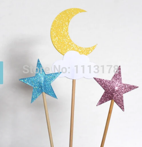 Cheap Twinkle Little Star Dessert Picks, Moon, Cloud Picks, Wedding Cupcake Topper, Compleanno Cupcake Stuzzicadenti