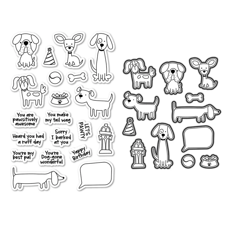 2022 New Bow Wow Simpatico Cane Timbri Trasparenti Set Scrapbooking Taglio Muore Happy Day Sfondo Cornici Card Craft