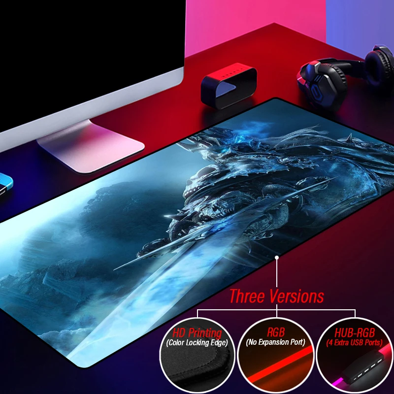 World Of Warcraft Hub 4 In 1 Usb Wow Rgb Large Gaming Mousepad Led Retroilluminato Personalizzato Illidan Arthas Mouse Pad Computer Desk Carpet