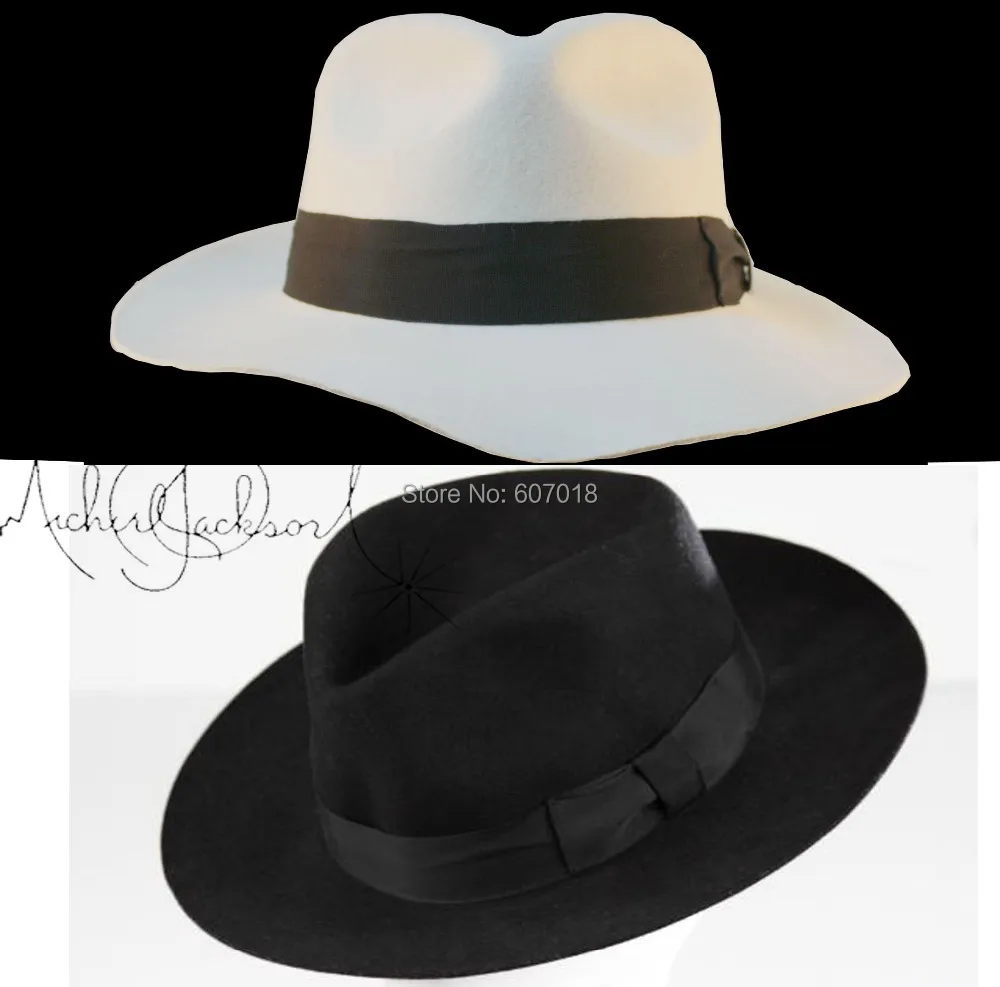 Wow 2 Pz Michael Jackson Bianco &Amp; Nero Cappelli Fedora Smooth Criminal &Amp; Billie Jean Fedora Classico Con Nome