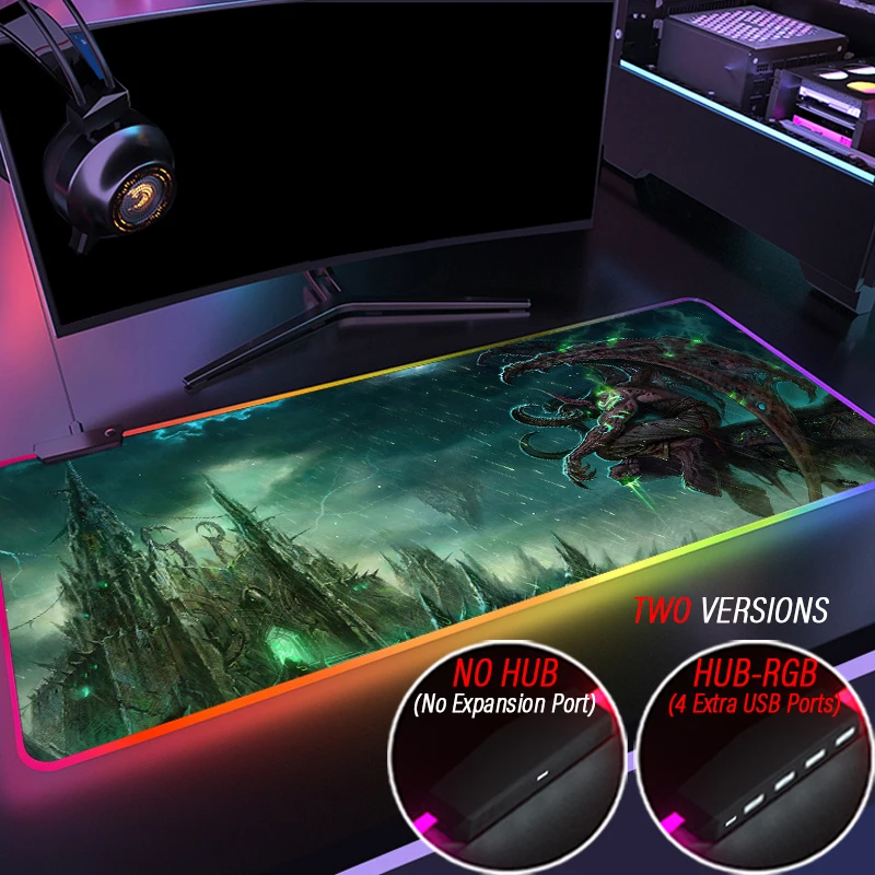 World Of Warcraft Rgb Gaming Mouse Pad Hub Computer Wow 4 Porte Usb Mousepad Grande Personalizzato Led Retroilluminato Tastiera Mouse Tappetino Da Scr
