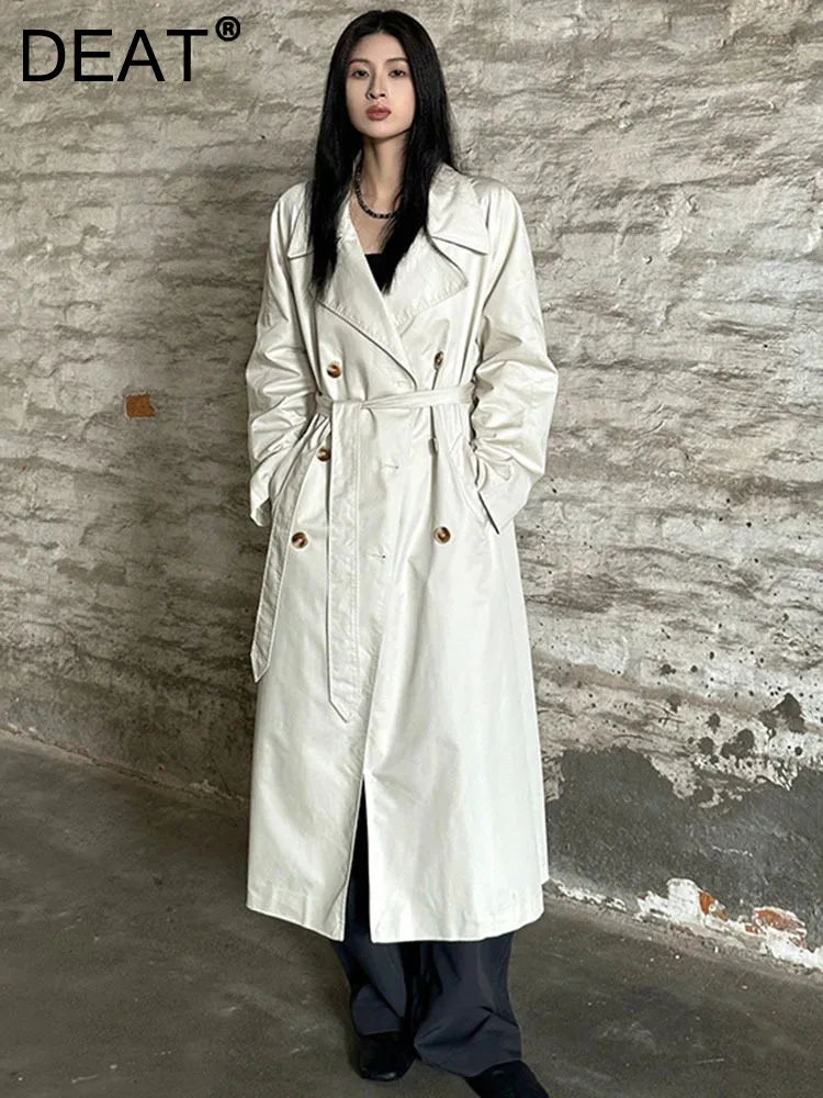 Deat Moda Donna Trench Doppio Petto Bavero Manica Lunga Saches Overknee Dritto Frangivento Primavera 2024 Nuovo 7 Ab3328
