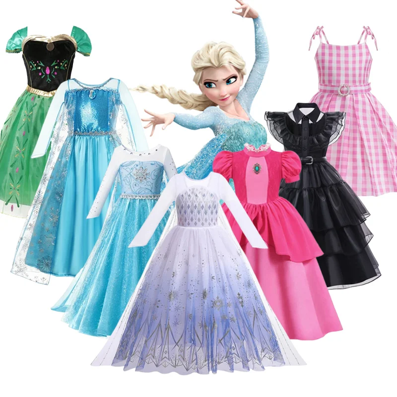 Disney Anna Elsa Costume Bambini Princess Dress For Girls Kids Cosplay Wednesday Peach Christmas Carnival Party Travestimento Outfit