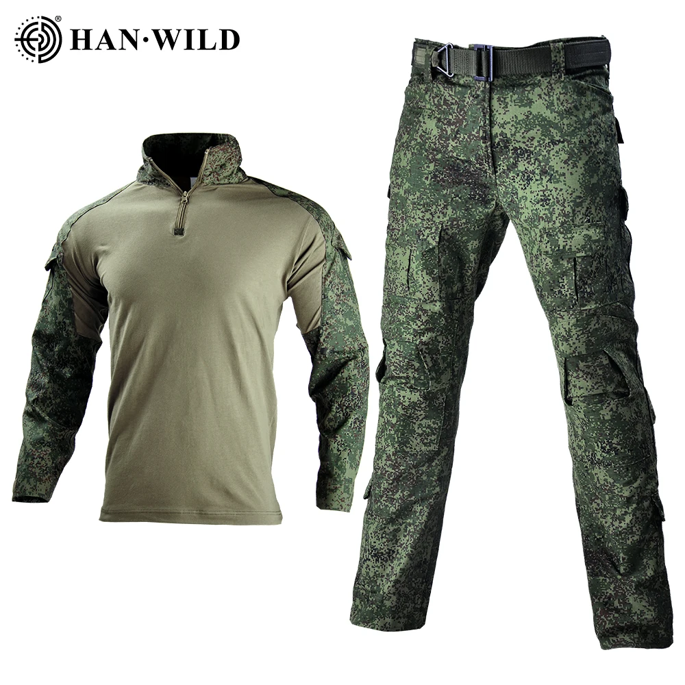 Uniforme Militare Tattica Combat Camo Russian Army Suits Training Team Airsoft Paintball Shirts Pantaloni Cargo + Pads Abbigliamento Uomo