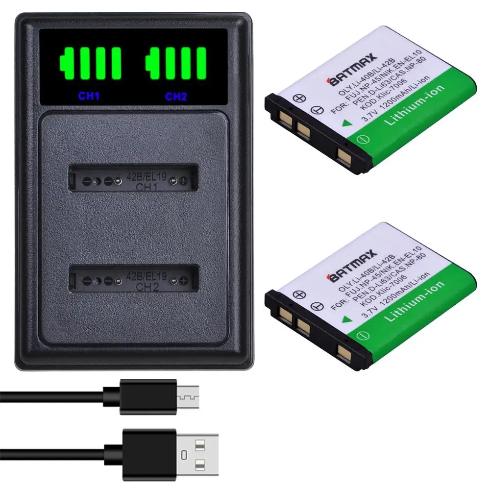 Batmax Li-40B Li-42B En-El10 Battery + New Led Dual Usb Caricabatteria Per Olympus Per Fuji Pellicola Fuji Np-45 Np 45 Np45 Np 45A 45B 45S