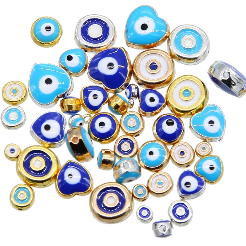 Commercio All'Ingrosso 6Mm 8Mm 10Mm 12Mm Blu Tondo A Forma Di Cuore Piatto Distanziatore Perline Occhio Magico Metallo A Strisce Per Gioielli Mak