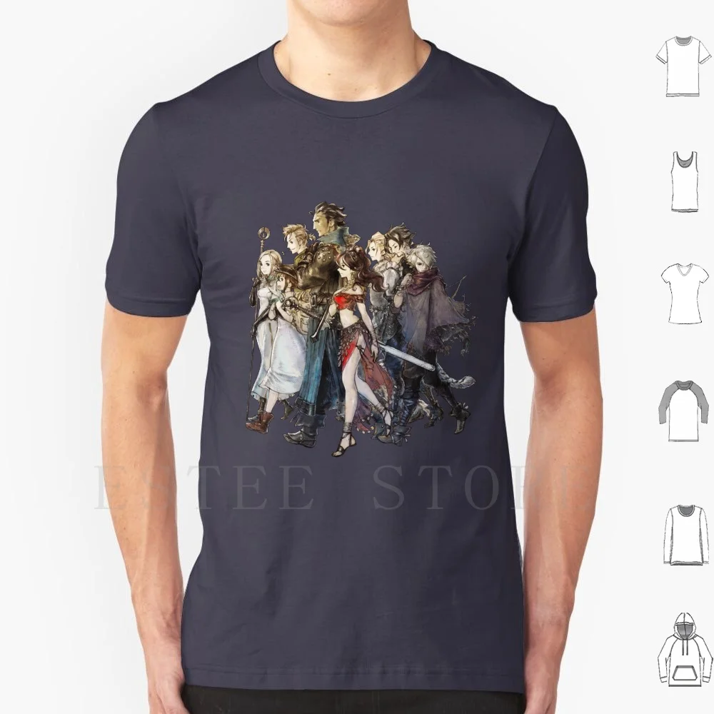 Octopath Traveler? -Maglietta Da Viaggio Uomo Cotone 6Xl Octopath Traveler Octopath Ophylia Cipria Tressa Olberic Primrose Alfyn