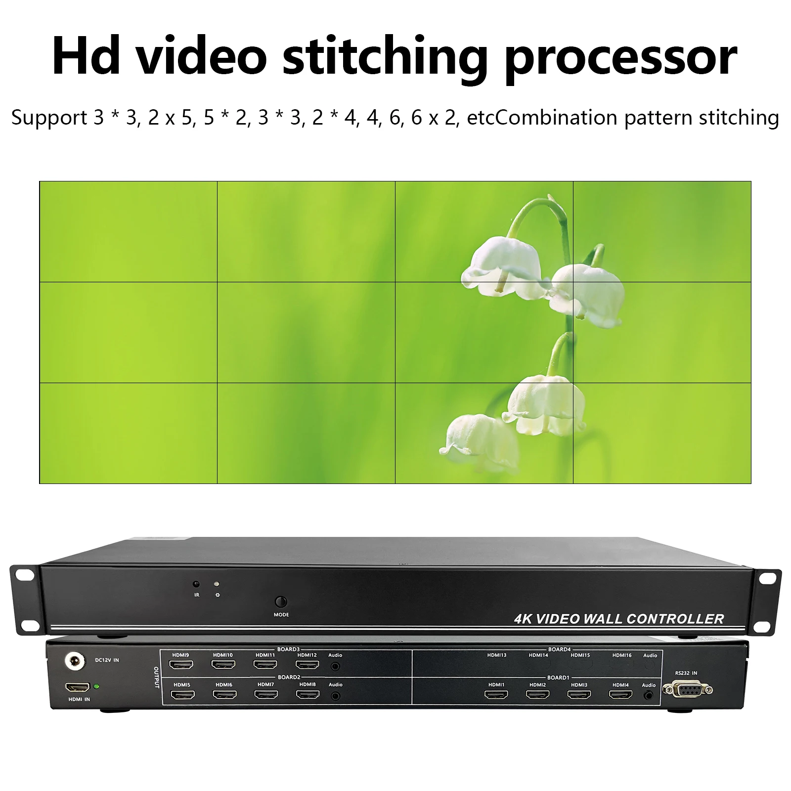 3X4 Video Wall Controller 1080P Processore Multiscreen Stitching 60Hz 1Input 9Out Per Hdmi Tv Splicing Box Splicer 180 °