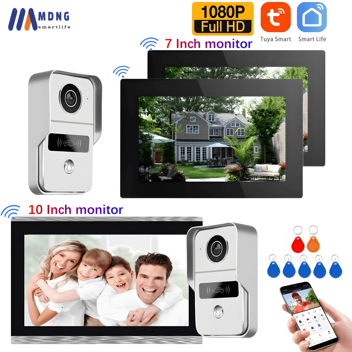 7 Pollici Tuya Wireless Wifi Smart Video Citofono Citofono Con 1080P Rfid Impermeabile Fotocamera Esterna Sblocco Remoto Casa