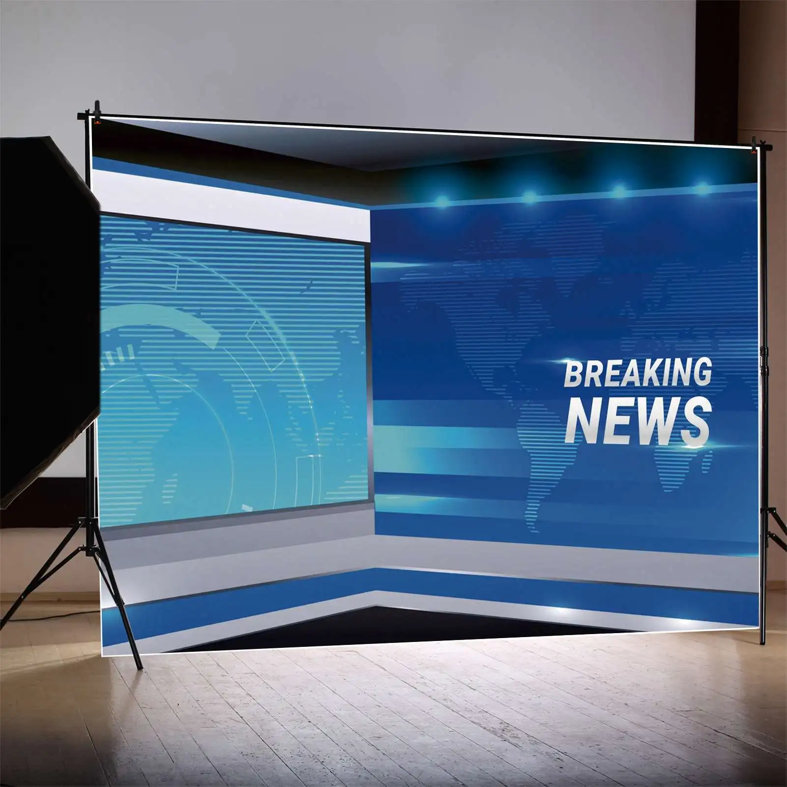 Moon.Qg Fondale Blue Teletorium Direct Broadcasting Room Breaking News Sfondo Tv Video Wall Home Studio Photo Booth Puntelli