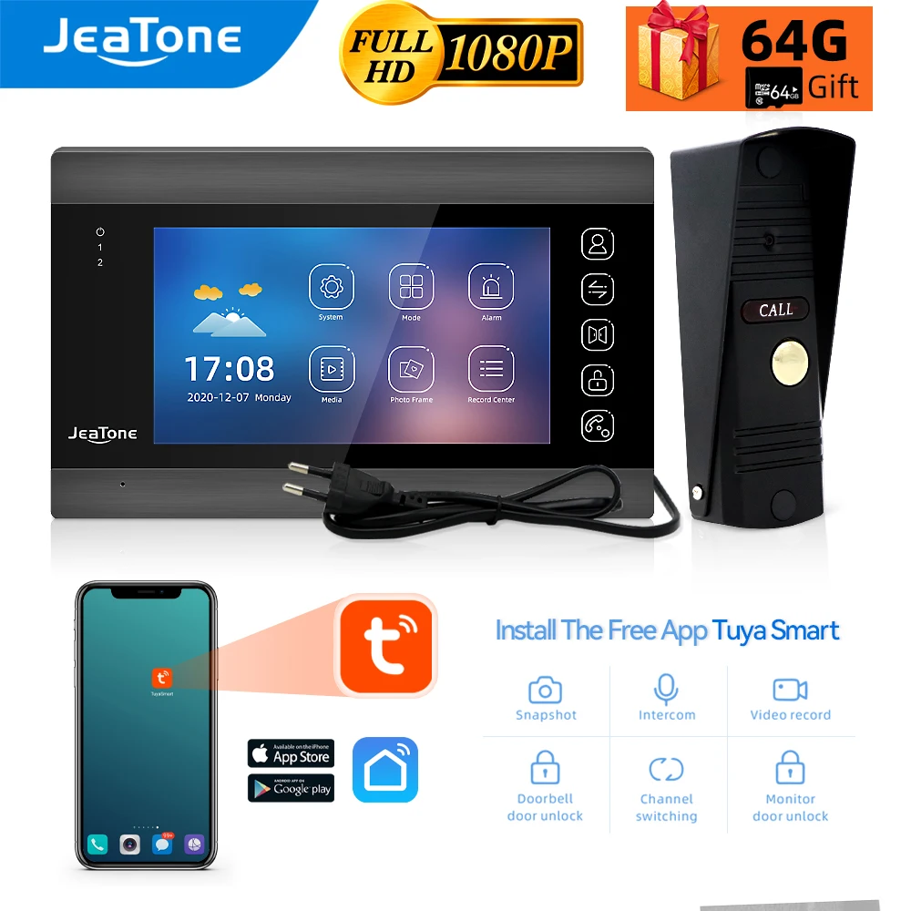 Jeatone 1080P Wifi Videocitofono 7 Pollici Tuya Sistema Di Controllo Remoto Wireless Citofono Interno Multilingue In Casa Privata