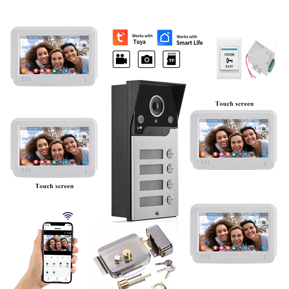 1080P Videocitofono Home Intercom System Wireless Wifi Smart Video Campanello 7 Pollici Con Campanello Cablato Tuya App