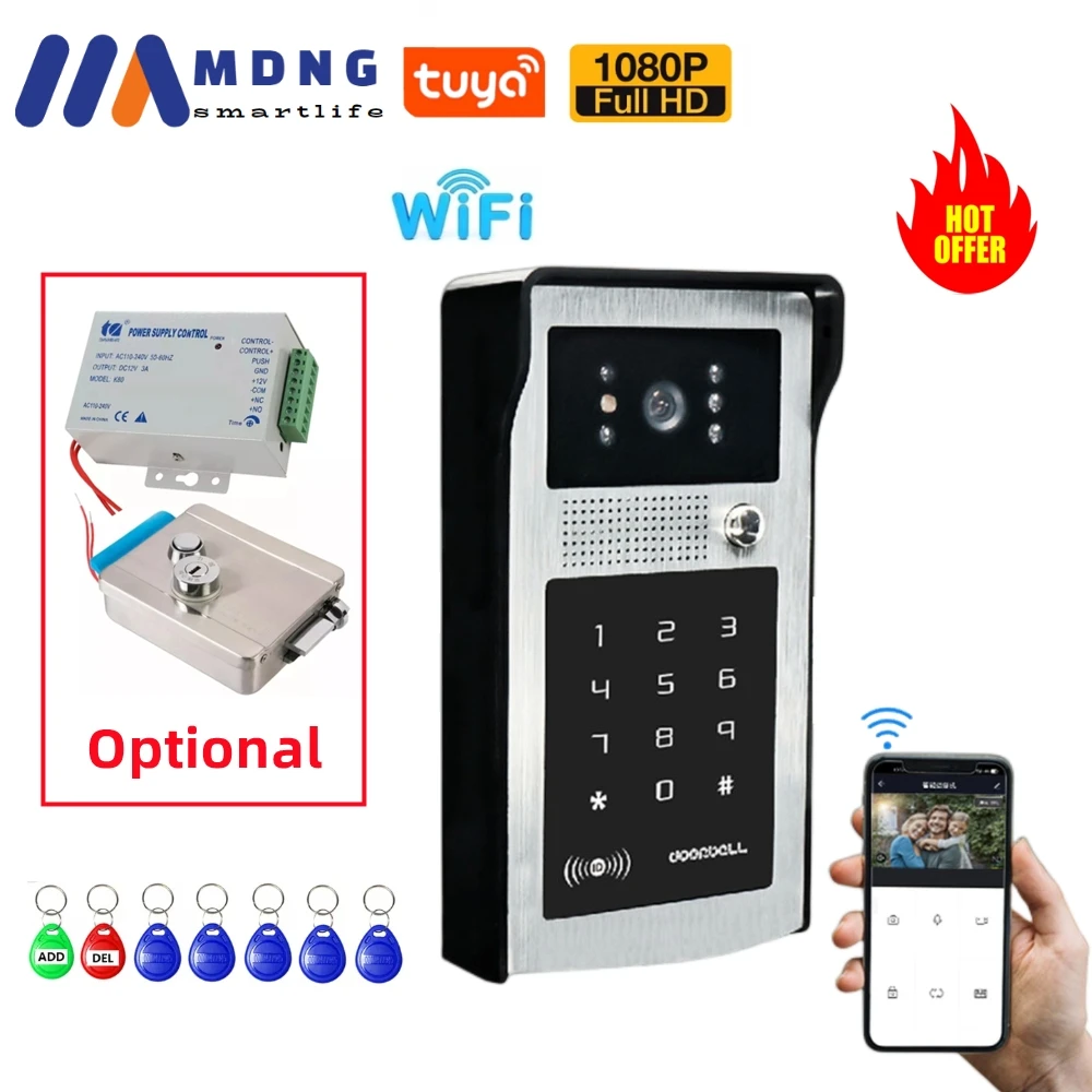 Tuya Smart Wifi Videocitofono Citofono Sistema 1080P Wireless Outdoor Wifi Campanello Fotocamera Tastiera Schede Rfid Per Appartamento