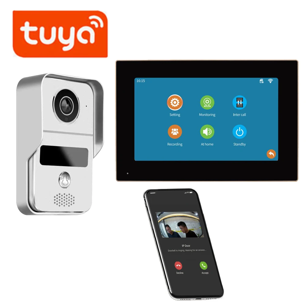 Wifi Tuya Smart App 7 Pollici 1080P Kit Citofono Domestico Videocitofono Wireless Campanello Cablato Per Villa Flat Rfid Access Control