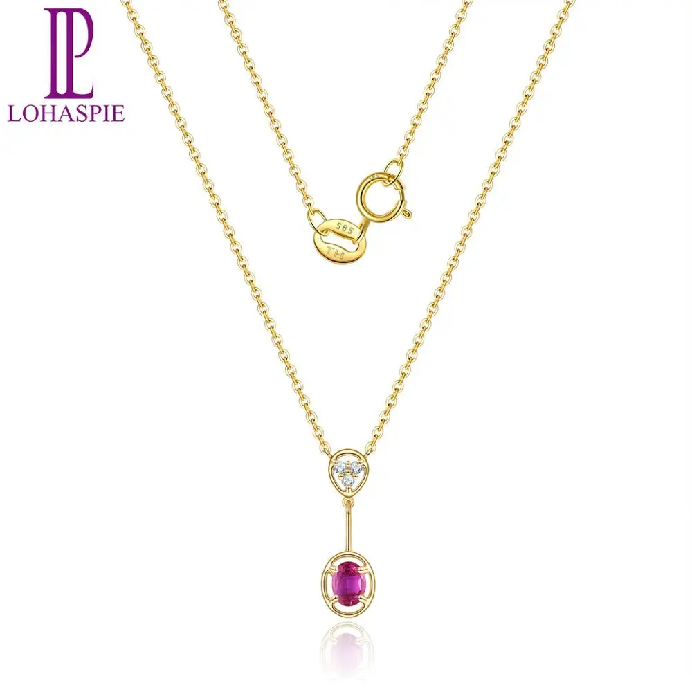 Lp Link Chain Collane Gioielli Solid 14K Yellow Rose Gold Collana Per Le Donne Regalo Rubino Naturale Vero Diamante Tredy Fine Jewelry