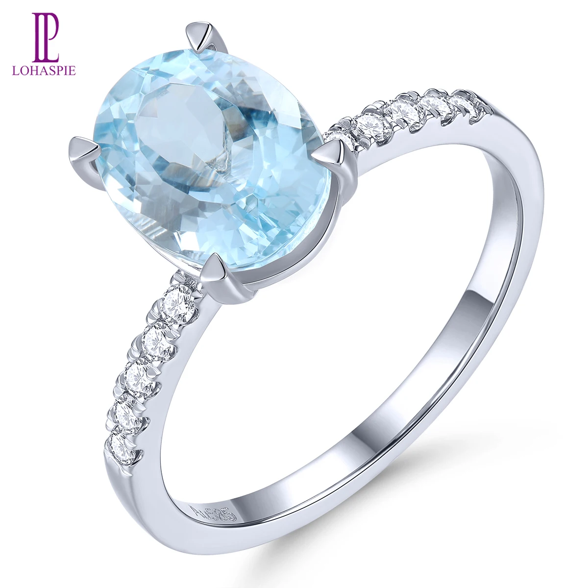 Lohaspie Natural Genuine 1.65 Carati Acquamarina Diamond 14K White Gold Rings Women Wedding Engagement Gioielli Personalizzati