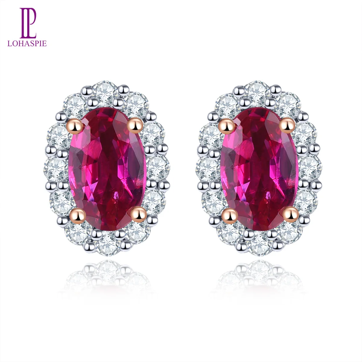 Orecchino A Bottone In Oro Rosa 14 Carati Lp Naturale 0.55 Carati Senza Rubino Riscaldato Orecchini 0.175 Carati Diamante Gioielleria Raffinata Regali