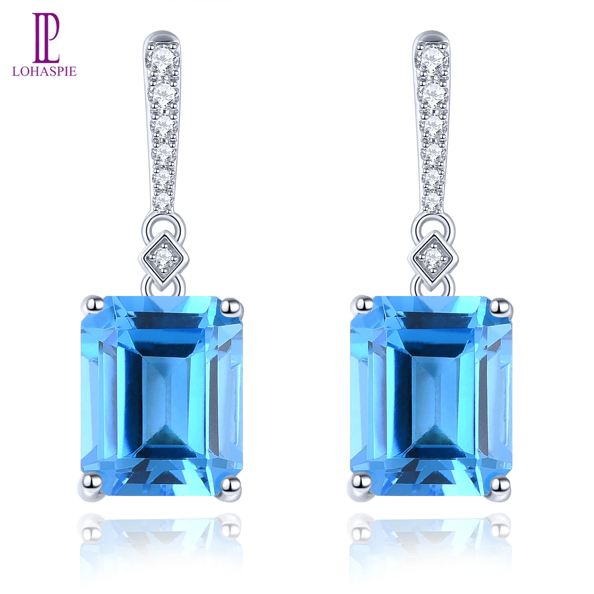 Lohaspie Customzied Jewelry 8.3 Carati Natural Blue Topaz Diamond Real 14K White Gold Earring Women Luxury Style Fine Jewelrys