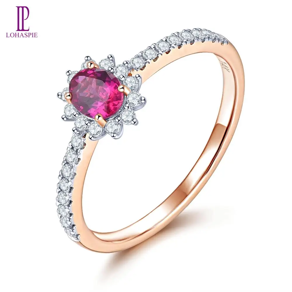 Lp Solid14K Anello In Oro Rosa Naturale 0.43 Carati Rubino Non Riscaldato Anelli 0.233 Carati Diamante Gioielleria Raffinata Donna Regalo Romantico