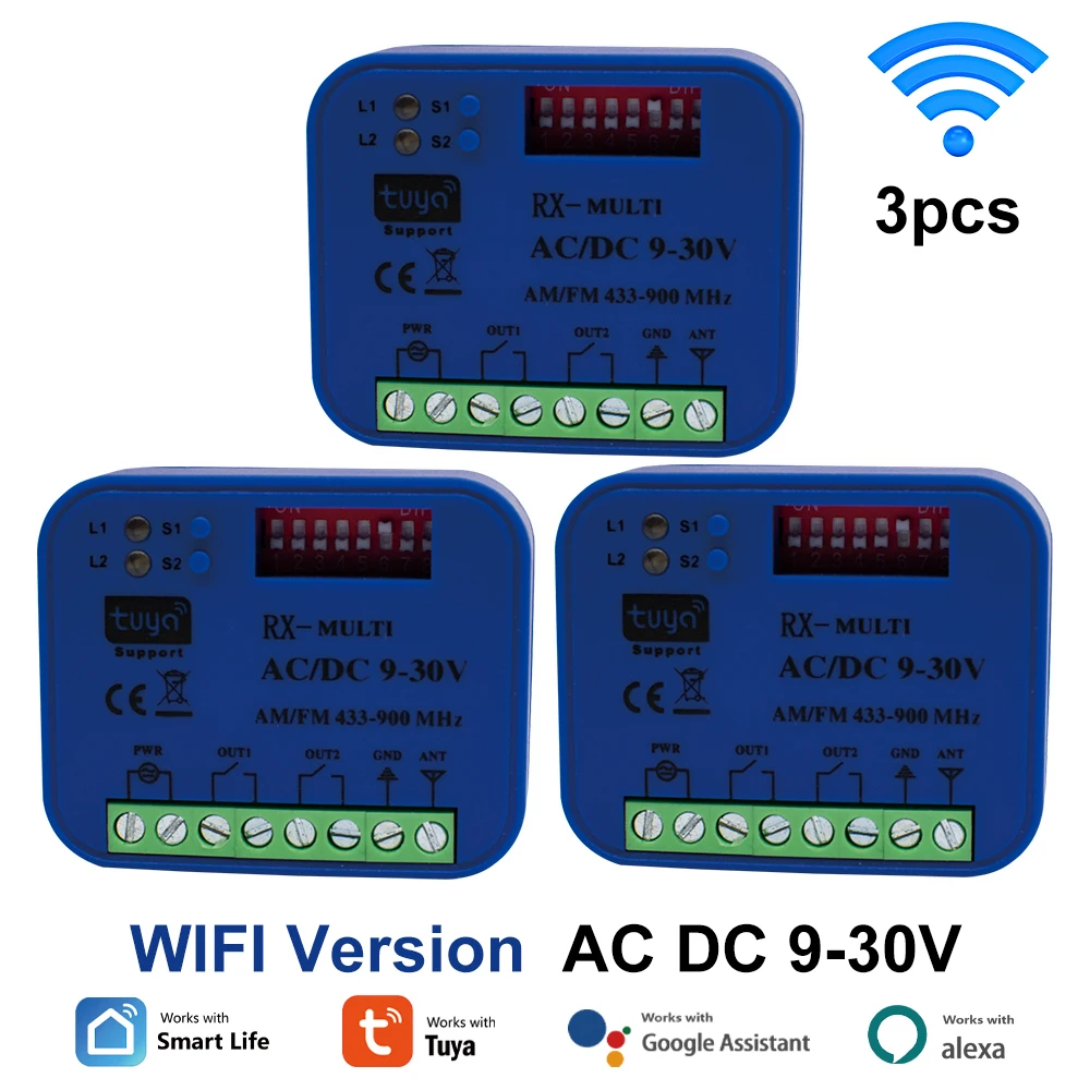 3Pcs Wifi Smart Garage Door Receiver Opener Rx-Multi 433Mhz 868Mhz 315Mhz Dea Ditec Forsa Tuya Controller Switch 2Ch