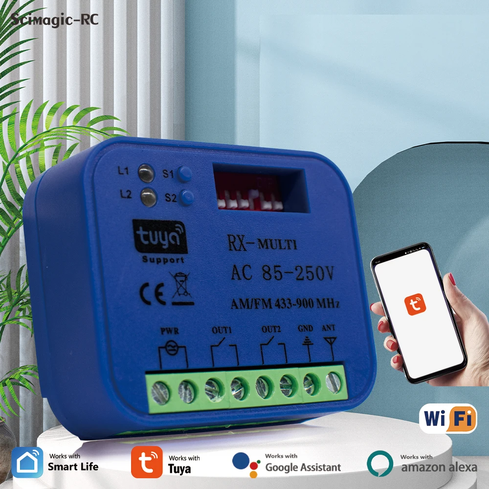 Tuya Wifi Rx Multi 300-900Mhz Ricevitore Universale Per Porta Da Garage Ac Dc 9-30V 85-250V 2Ch Smart Switch Module Gate Opener Per Alexa Google Home