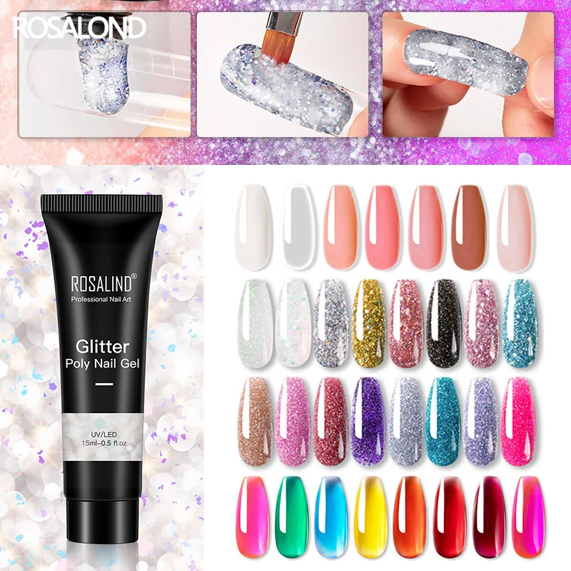 Rosalind Poly Nail Extension Gel 15Ml Glitter Color Acrilico Quick Building Nail Art Manicure Gel Per Unghie Finger Poly Nail Gel