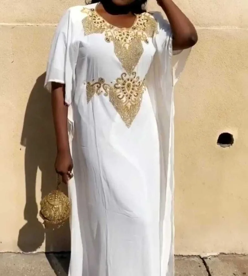 Dubai White Marocchino Caftano Georgette Dress Jilbab Arabian Clothing
