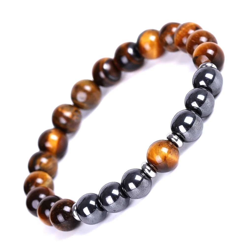8Mm Healing Reiki Green Blue Tiger Eye Bead Charm Bracelet & Bangle Hematite Lava Stone Bracelets For Women Men Gift
