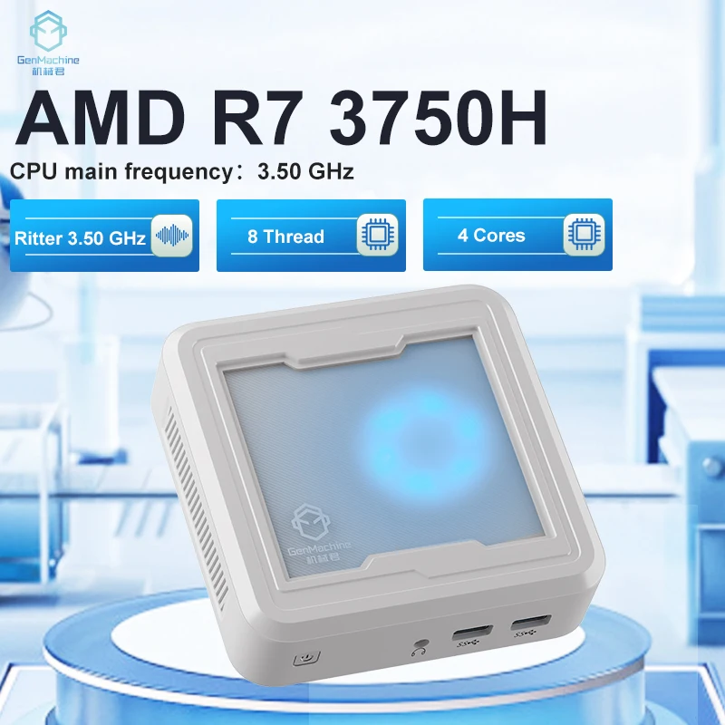 Genmachine New Mini Pc Light Amd Ryzen 7 3750H Cpu 2.3Ghz-4.0Ghz Windows 11 Ddr4 M.2 2280 Ram Desktop Amd Gaming Pc Computer
