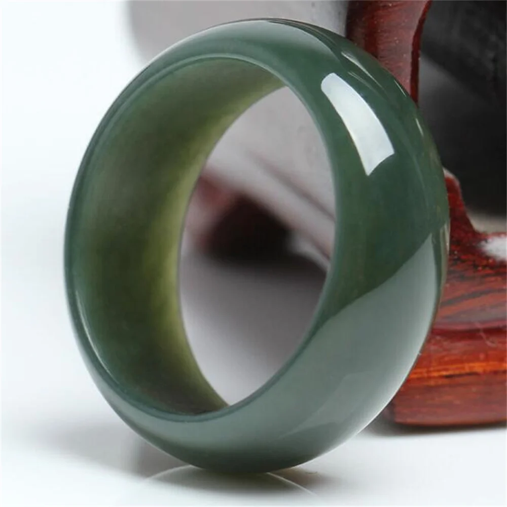 Meraviglioso 100% Naturale Vero Verde Hetian Jade Gem Ring Donna Uomo Lucky Jade Rings 17-20Mm Fascino Interno Retro Party Jewelry