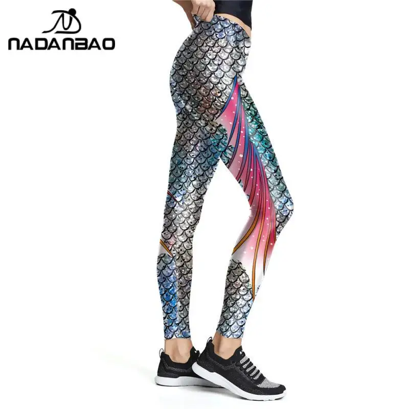 Nadanabo New Blue Wonder Mermaid Leggings Colore Sfumato Fish Scale Pantaloni Stampati Allenamento Leggins Elastici Leggins A Vita Alta