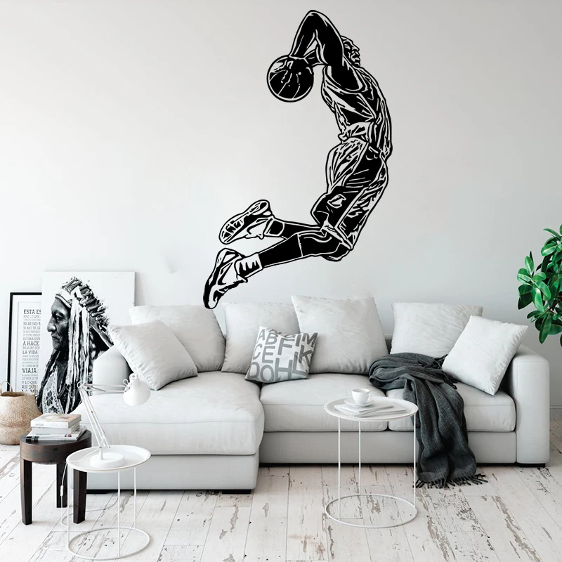 Jumping Basketball Player Wall Decal Large Baskeplayer Dunk Shoot Ball Sport Wall Decal Playroom Basketball Player Wall Sticker