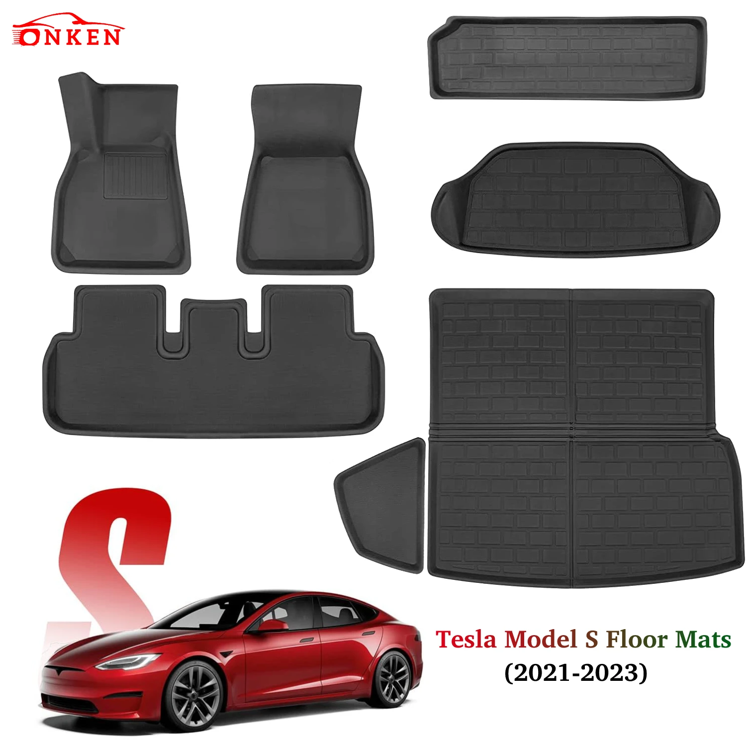 Per Il 2023 2022 2021 Tesla Model S E Plaid Tappetini 3D Set Completo Fodere Per Tutte Le Stagioni Impermeabili Frunk & Trunk Mats Xpe