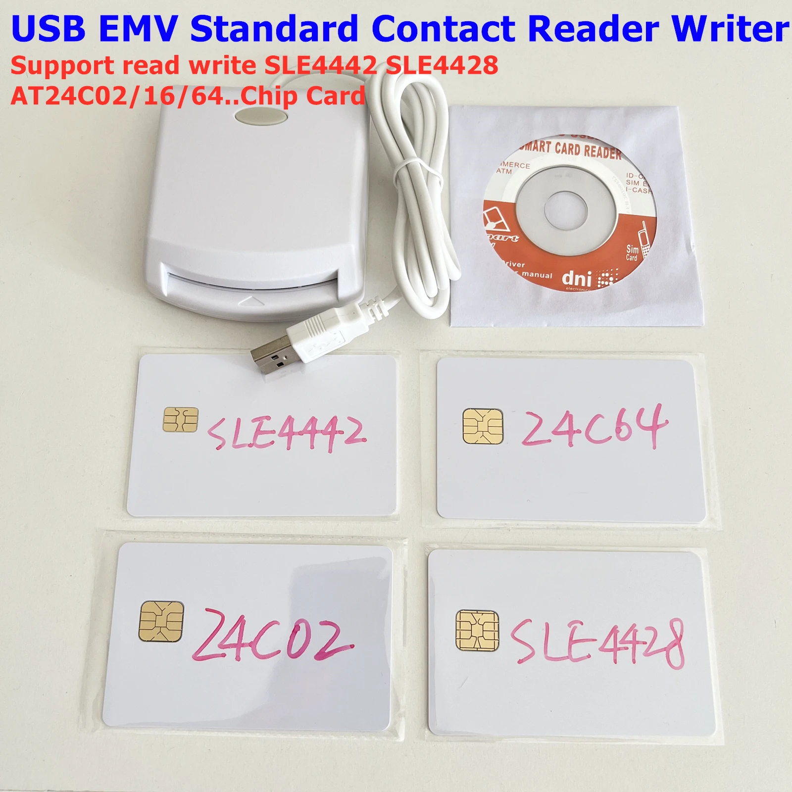 Iso7816 Contact Emv Sim Eid Smart Chip Card Reader Writer Programmer Per Contact Memory Chip Card + 2 Pezzi Di Schede Di Prova E Kit Sdk