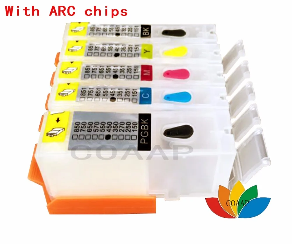 5 X Arc Chip Cartuccia Di Inchiostro Riutilizzabile Pgi 650 Cli 651 Per Canon Pixma Mx726 Mx926 Mg5560 Mg5660 Mg6360 Mg6460 Mg6660 Mg5460