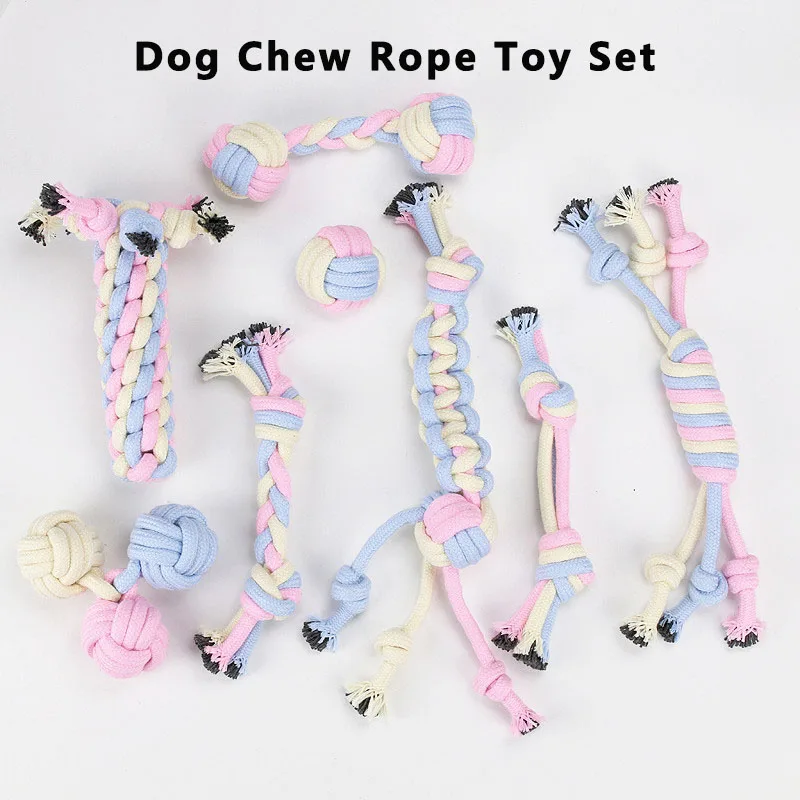 5Pcs Dog Chew Rope Toy Set Corn Knot Rope Ball Cotton Rope Dumbbell Puppy Cleaning Denti Chew Toy Pet Supplies Colore Casuale
