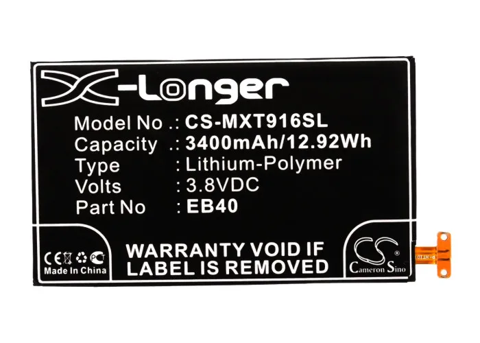 Batteria Cameron Sino 3400Mah Eb40, Snn5910, Snn5910A, Snn5910B Per Motorola Droid Razr Maxx, Xt912M, Xt916