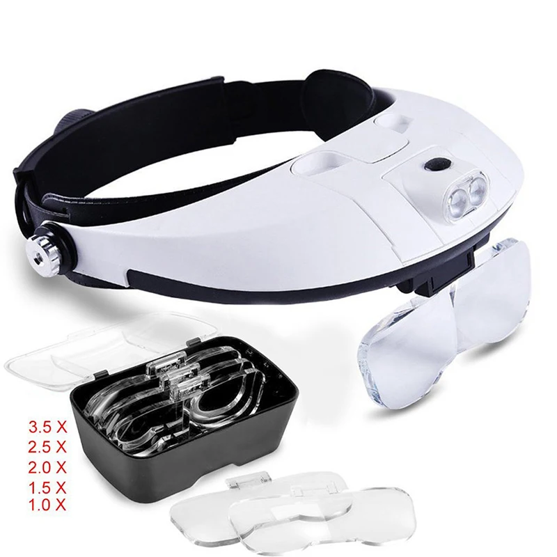 Lente D'Ingrandimento Illuminante Montata Sulla Testa 2Led Lente D'Ingrandimento Occhiali Ingrandimento Microscopio Tascabile Mikroskop Lente