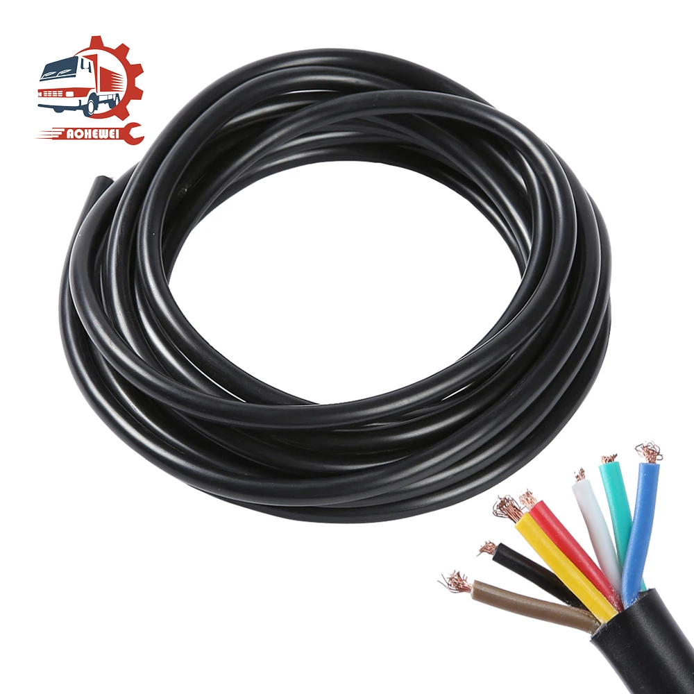 Aohewei 5M 5/7 Core Tool Cable Trailer Plug Socket Connector Black Jacket Filo Di Rame Audio 12V Per Caravan Truck Industry